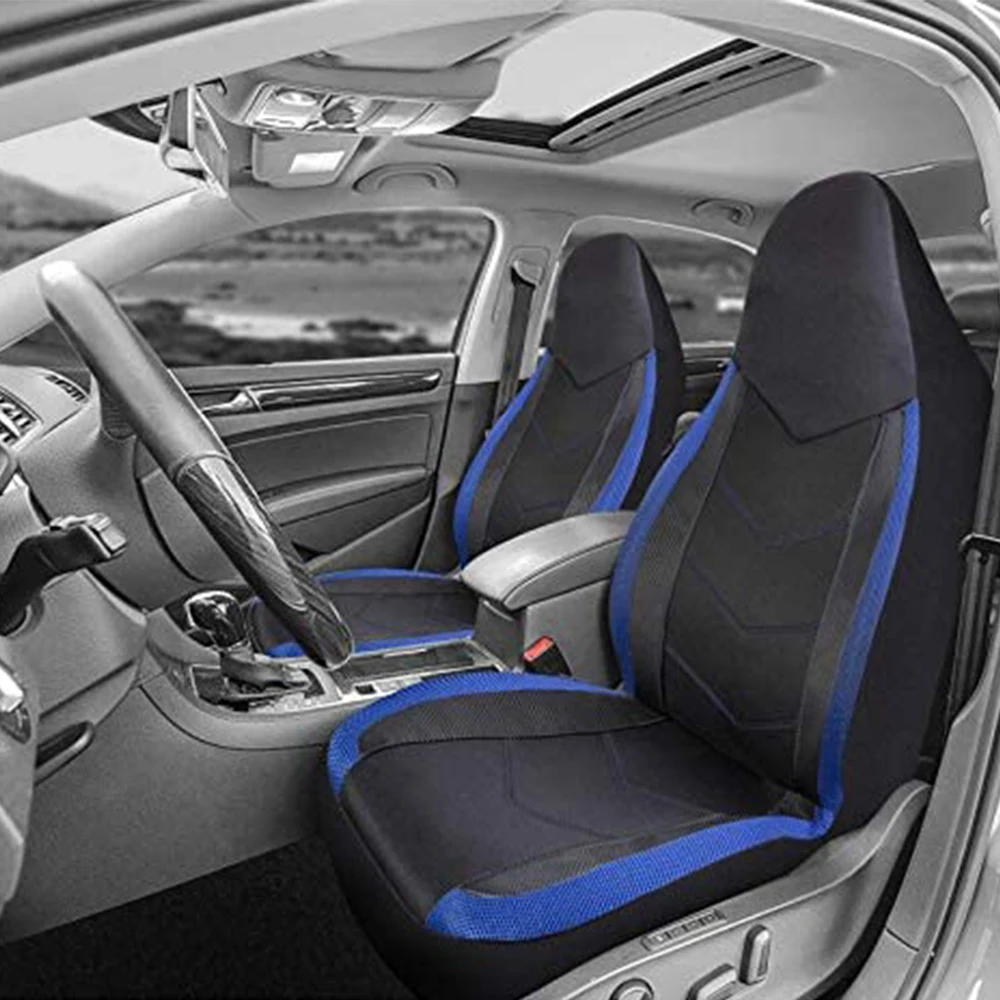 Universal 2 Front Sports Car Seat Covers Breathable Mesh Fabric Carbon Fiber Texture Seat Cushion Fit Car SUV Van Racing seat