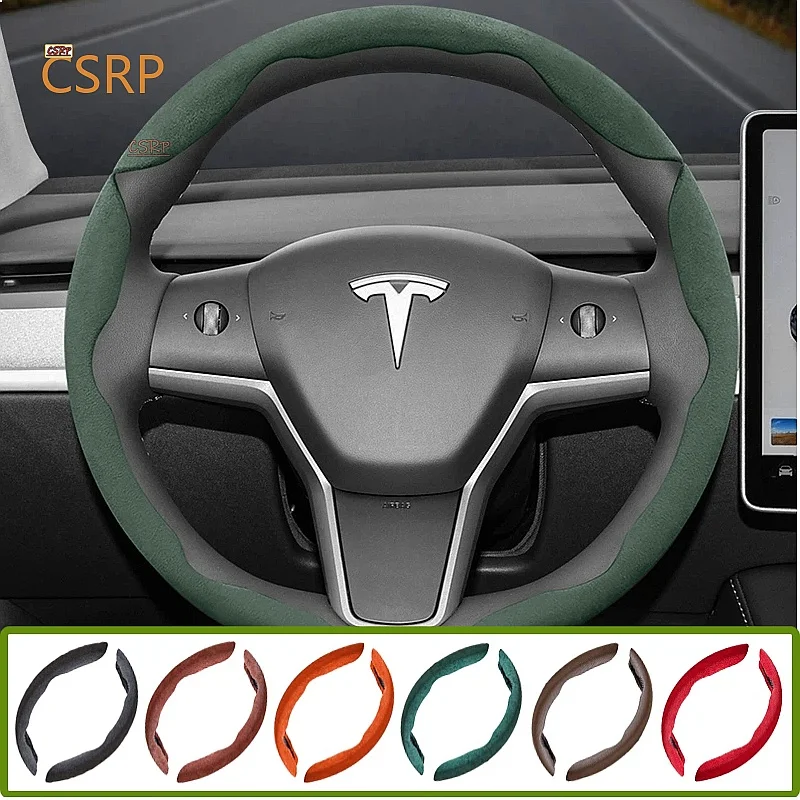 Housse de volant en daim segmentée antidérapante avec boucle, compatible avec Tesla Model 3 Highland 2024 Y X S Juniper