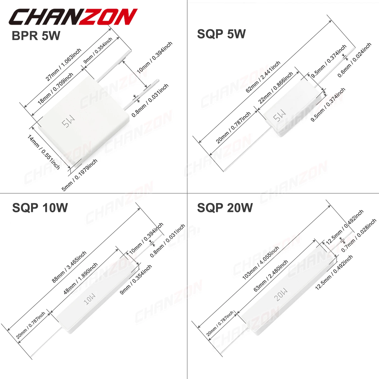 10Pcs/Pack 5W 10W 20W Ceramic Wirewound Resistor 0.1 0.15 0.5 2 15 20 25 30 33 100 330 1K 20K Ohm 5 10 20 Watt Cement Resistance