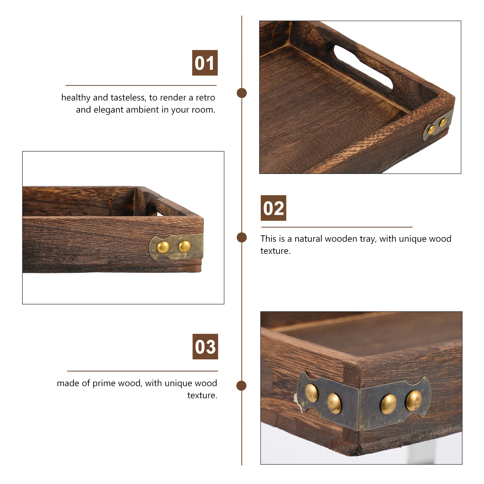 صينية خشبية عتيقة طبق مستطيل من الخشب الصلب لتقديم الطعام ديكور المنزل هدايا عيد الميلاد وحفلات الزفاف صينية خشبية #3