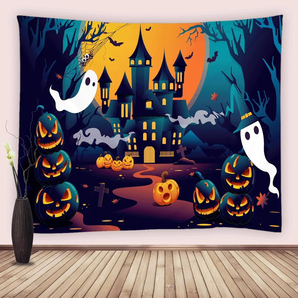 Halloween Tapestry Scary Full Moon Witch Black Crow Bat Wall Hanging Dead Tree Forest Tapestry Bedroom Living Room Backdrop Home