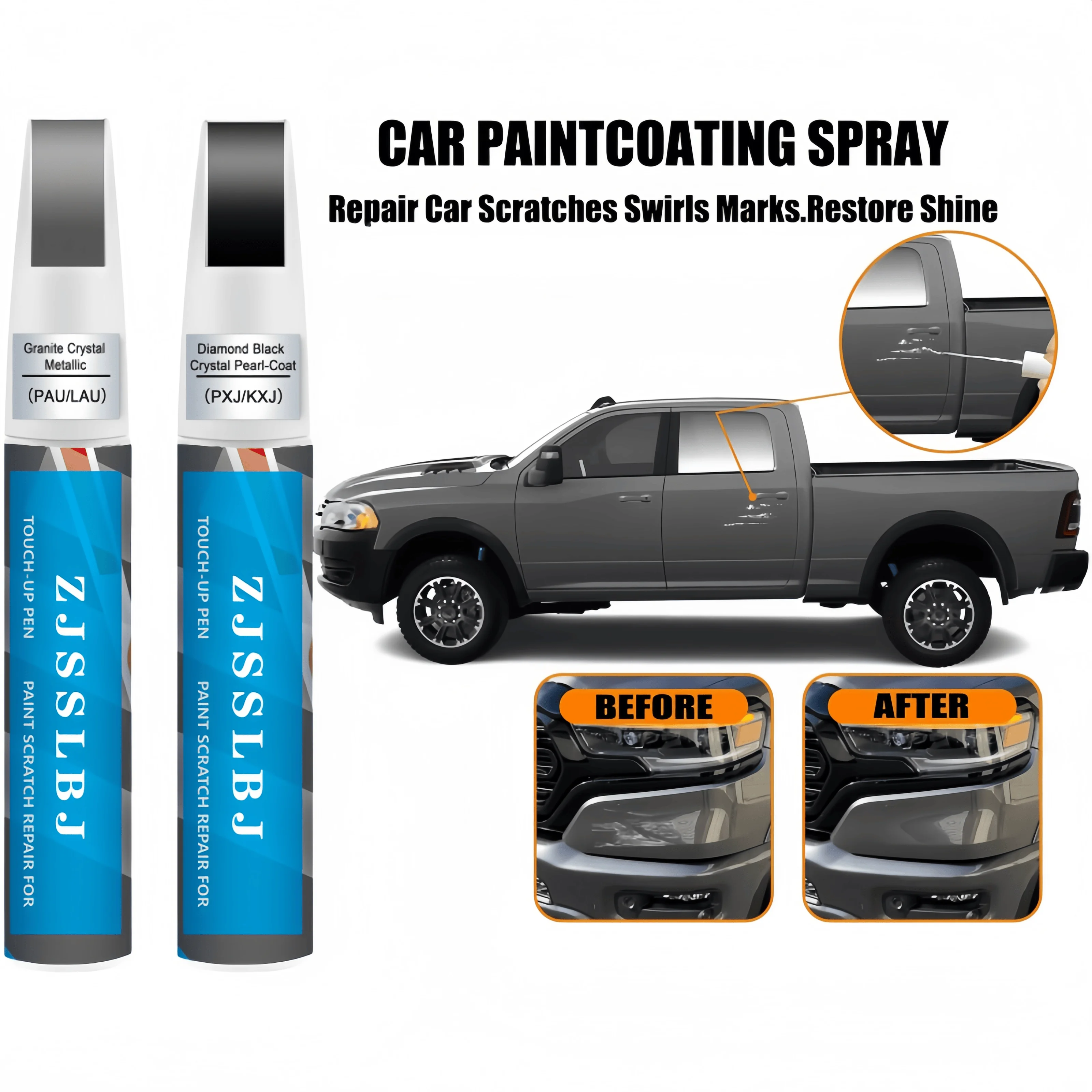 for Dodge Ram Touch Up Paint Kit w/ 2K Clear Coat - Exact Match PW7 Bright White, PXJ Diamond Black - Chip Scratch Repair