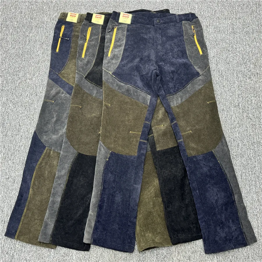 

Korean Style Windproof Cold-resistant Patchwork Long Pants Retro Thickened Winter Corduroy Trousers Fleece Lined Logging Pants