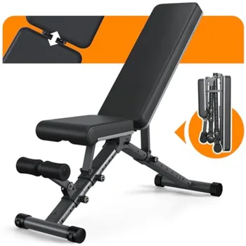 Foldable Weight Bench for Full Body Workout with Adjustable Incline Decline Fully Upright Backrest Design Multi-Purpose Fitness