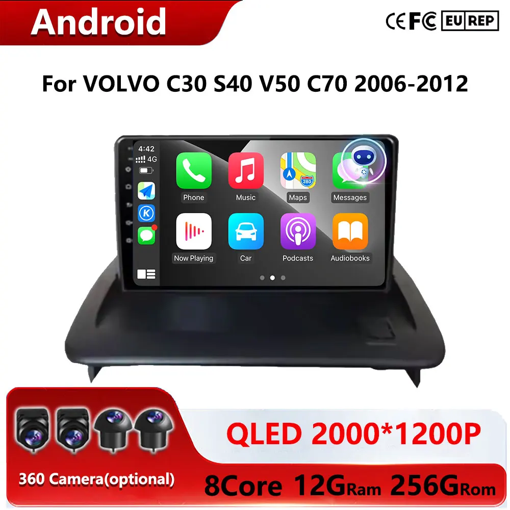

WIFI+4G 360 Camera Android 16 Carplay Auto Car Radio Multimedia Player For VOLVO C30 S40 V50 C70 2006-2012 Monitor Screen Stereo