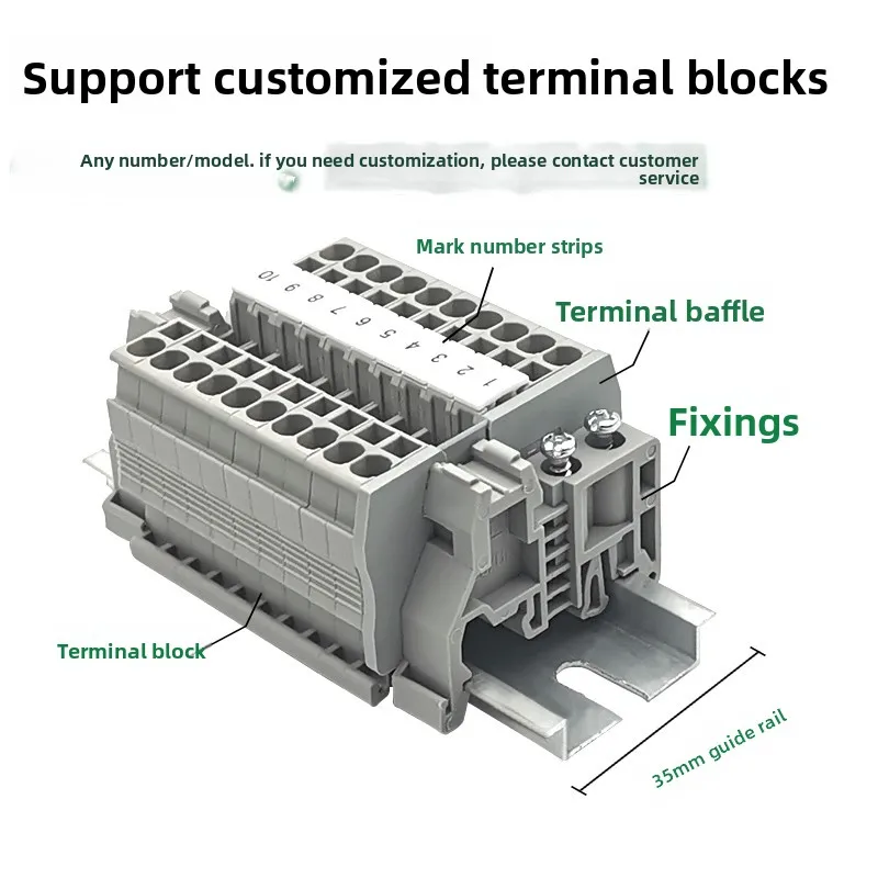 ST4/ST6 spring terminal block guide rail type 4/6 square screw-free quick in-line terminal can be customized
