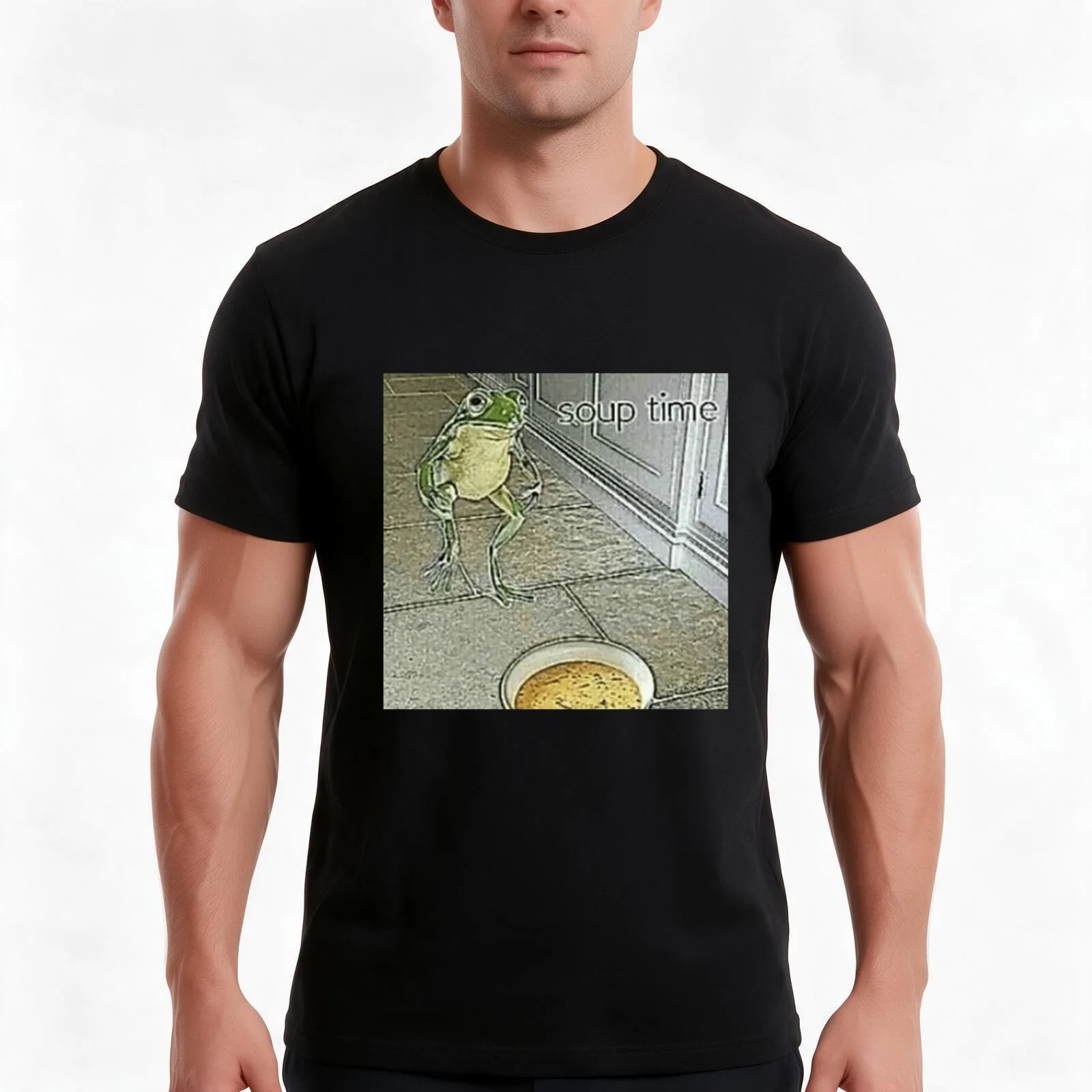 Soup Time Frog Meme T-Shirt, Summer Casual Cotton Tee, Oversized Streetwear Tops, Vintage Graphic Print, Loose Fit Short Sleeve