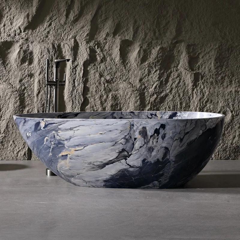 

Factory Wholesale Price Portable Oval Shape Artificial Stone Bathtub Whirlpool Massage 12 Jets China Juparana Granite Stone
