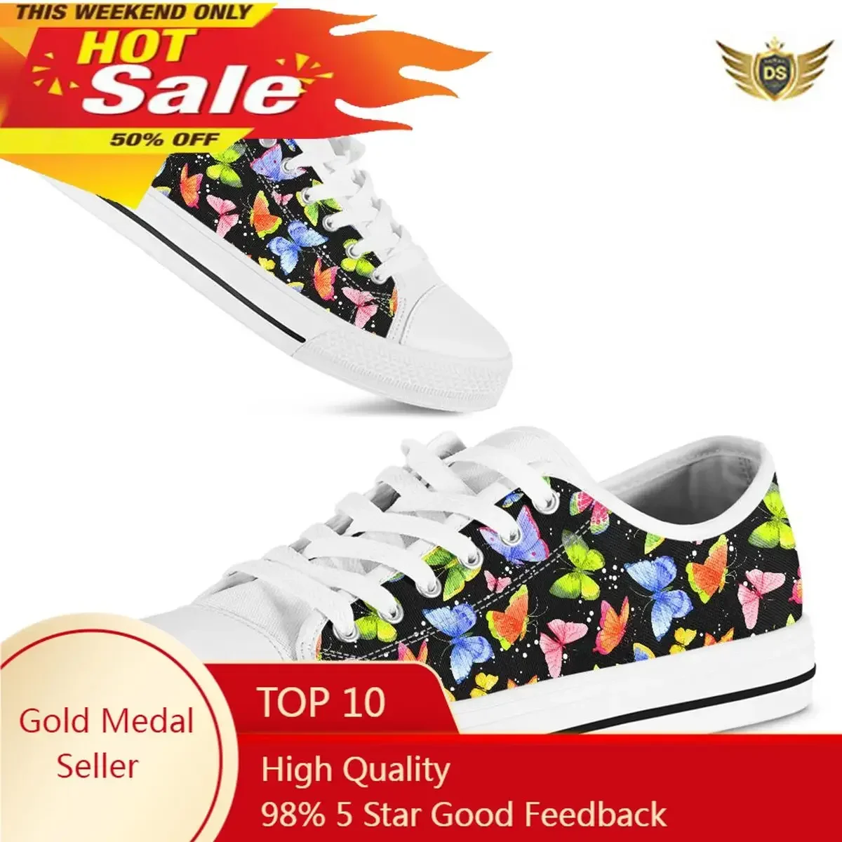 

Beautiful Colorful Butterfly Sneakers For Woman Low Top White Canvas Shoes Designer Ladies Plus Size 44/45/46 Shoe