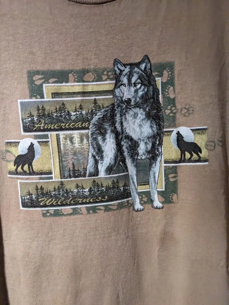 Vintage Y2K Wolf Animal Nature Wildlife Brown X-Large T-Shirt