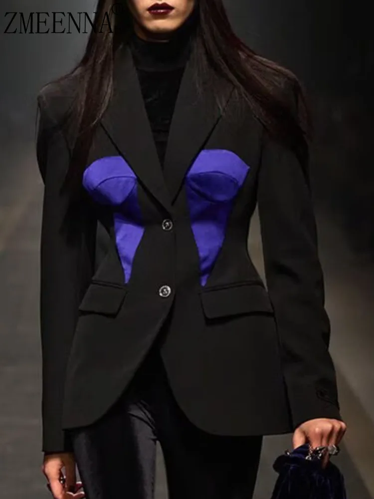 

ZMEENNA женский черный пиджак, фиолетовый корсет с лацканами и длинными рукавами, модная офисная верхняя одежда, шикарная ZM4100