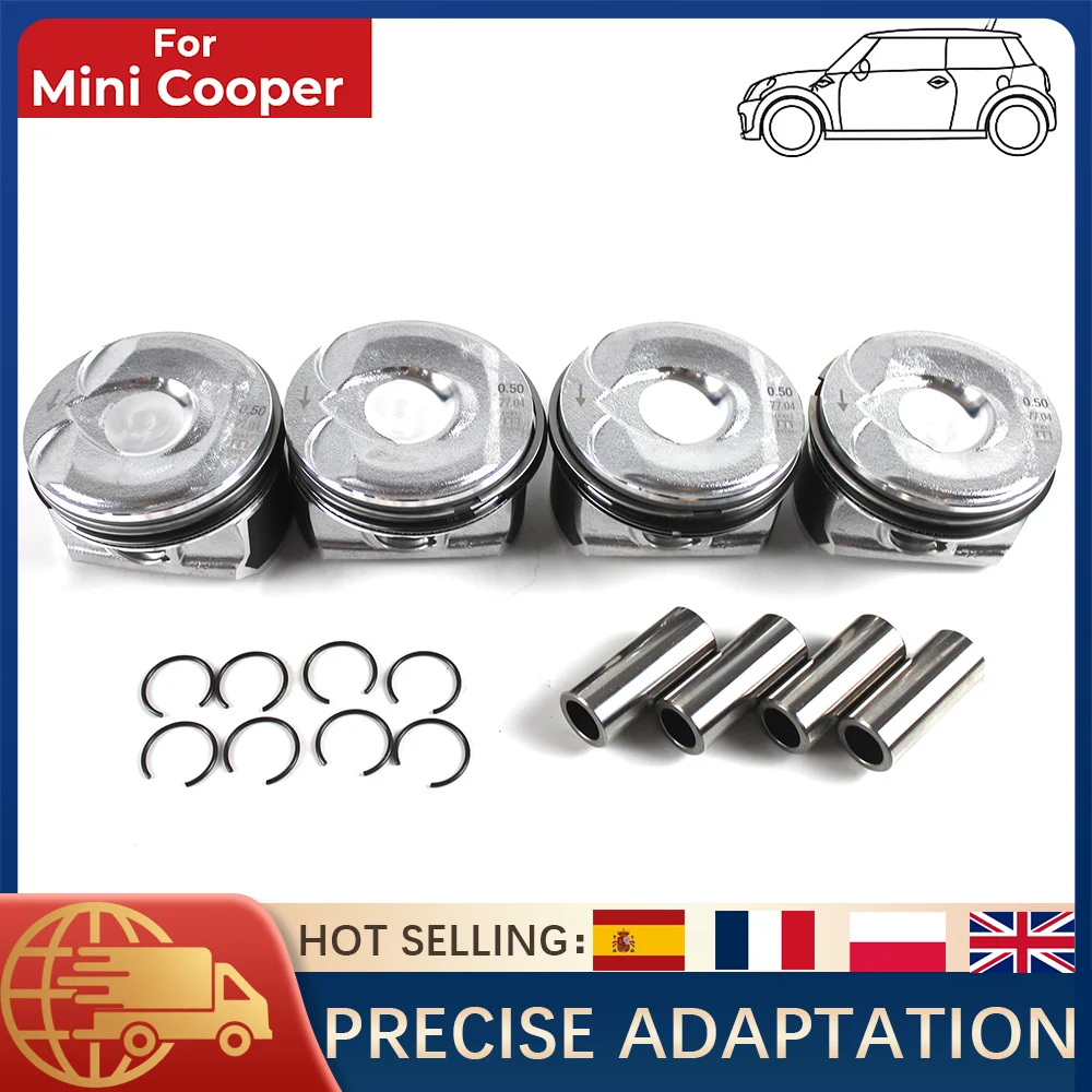 

4x Ø77mm Pistons & Rings Kit 11257566019 For MINI R55-R61 N14 Turbo Cooper Countryman 1.6L 2006-2016 Engine Rebuild