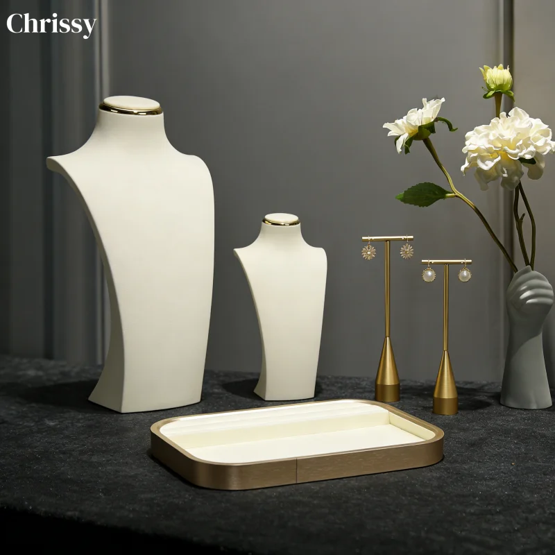 

Подставка для украшений из премиального бархата с металлическими демонстрационными лотками - бежевый держатель и органайзер для браслетов, высококачественное исполнение