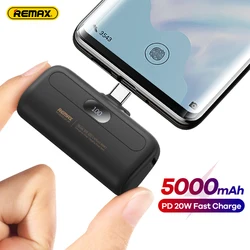 Remax-Pequeno Banco Portátil de Potência, Carregamento Rápido, Mini Bateria Externa para Xiaomi, Samsung, Huawei, USB Tipo C, 5000mAh