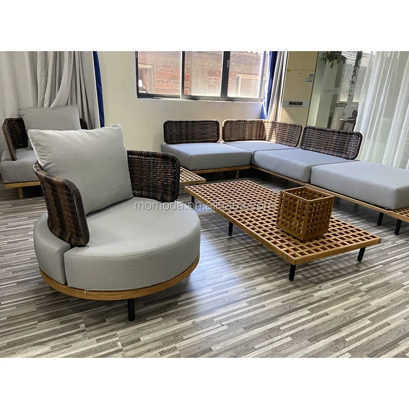 

Furniture Outdoor Italian design solid teak deep seat modular sofa set Teak wood L shape module sofas set for hotel garden