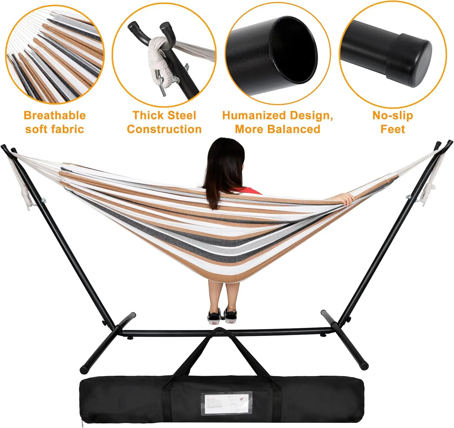 

Portable 2 Person Hammock with 9FT Hammock Stand, 620 LBS Capacity Adjustable Hammock Bed with Space Saving Carrying Case