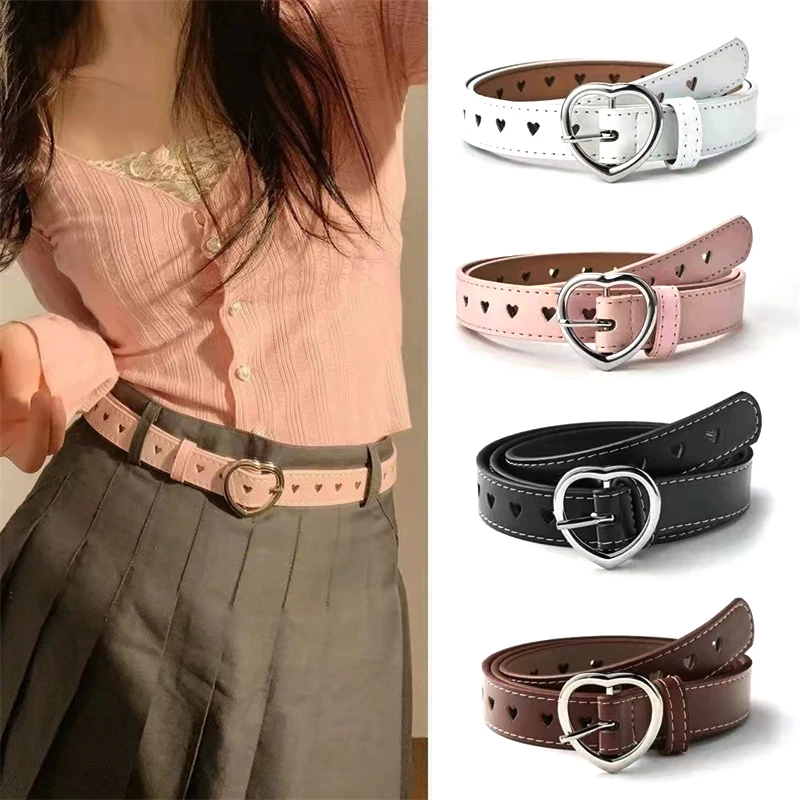 

Women PU Leather Belt Hollow Out Loving Heart Ladies Waist Belt Trousers Pin Buckle Leather Female Vintage Waistband