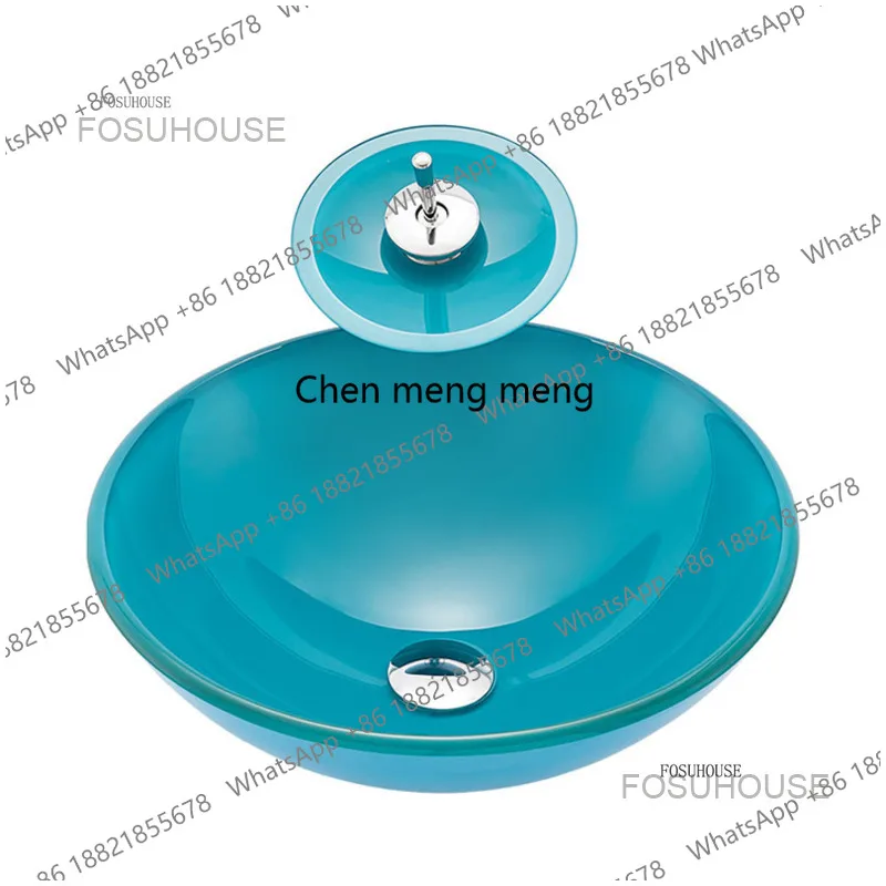 

Blue Tempered Glass Art Bathroom Sinks Toilet Vanity Kitchen Wash basin Light Luxury Washing Sinks Creative Bathroom Accessories
