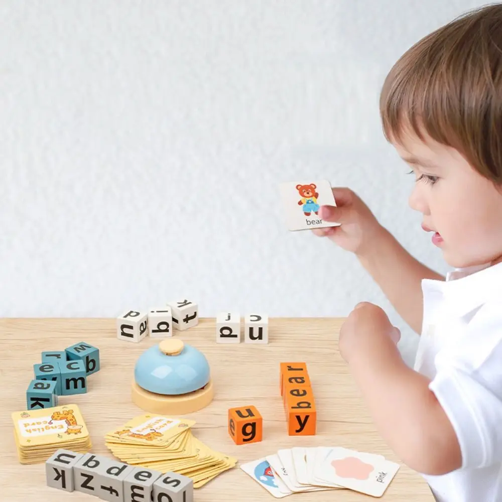 Wooden English Learning Building Blocks Letter Cognitive PK Memory Challenge Spell Word Toys Early Learning Educational Toys