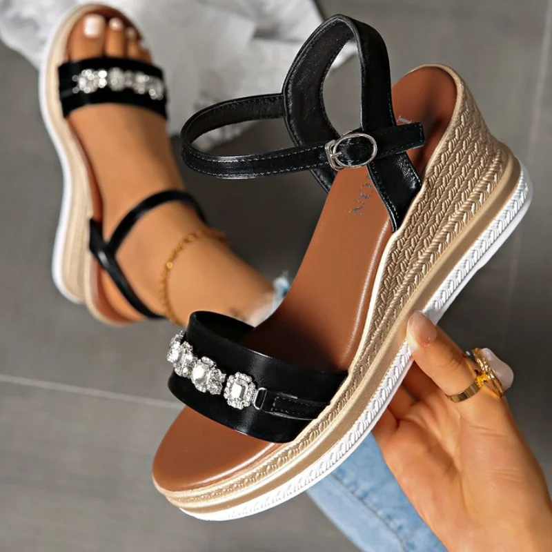 2025 New Women Wedges Sandals Platform Outdoor Dress Shoes Open Toe Buckle Strap Sandals Round Toe High Heels Shoes for Women view 6