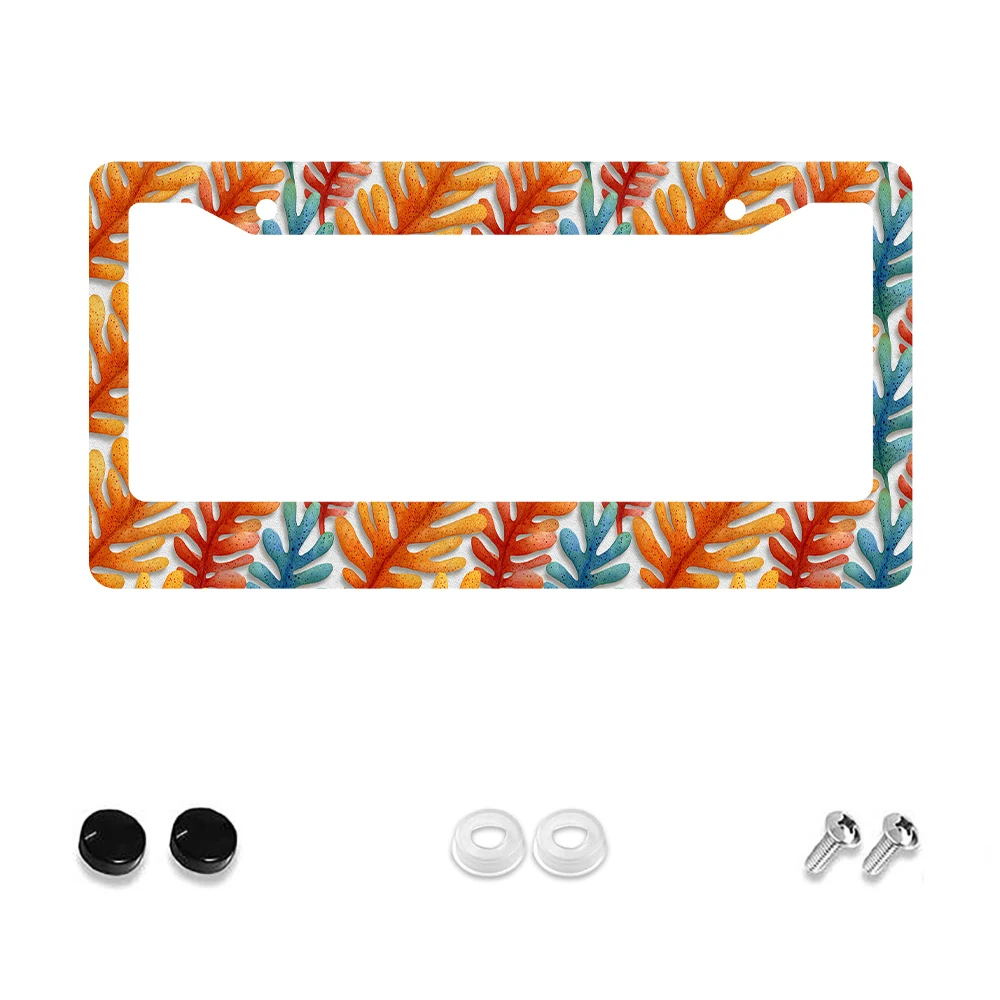 

1pc Colorful Leaf Pattern 2 Hole License Plate Frame, Aluminum Material, 6x12 Inches with Screw Kit, Retro Novelty Car Decorati