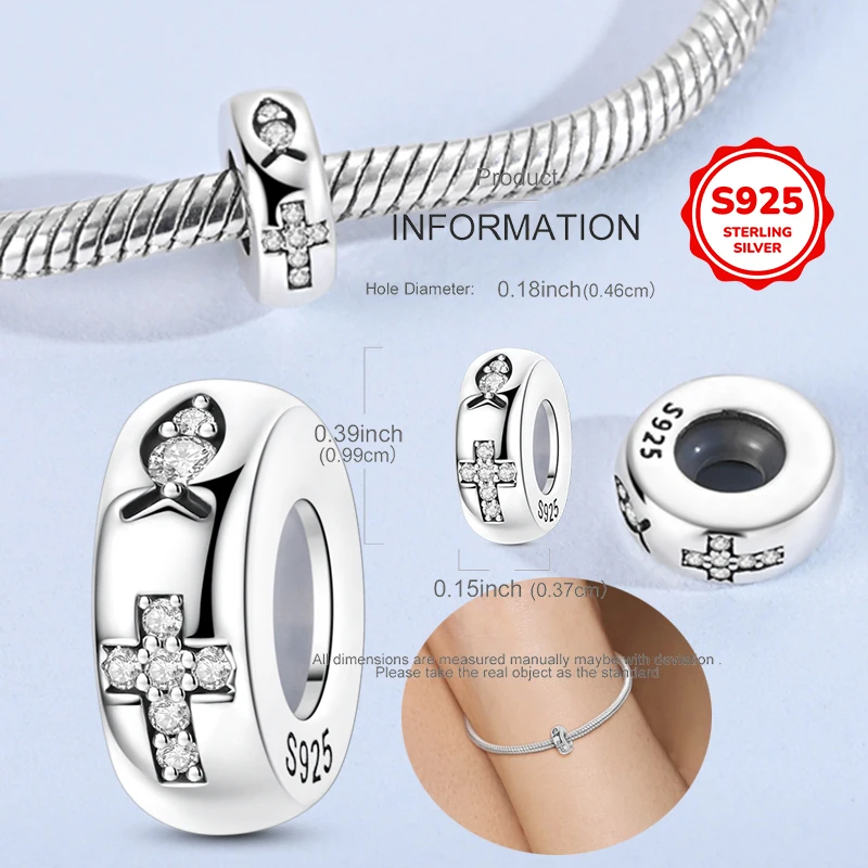 925 Sterling Silver Jesus Fish Cross Silicone Stopper Positioning Bead Decoration Is Very Suitable for European Bracelets, Neckl view 2