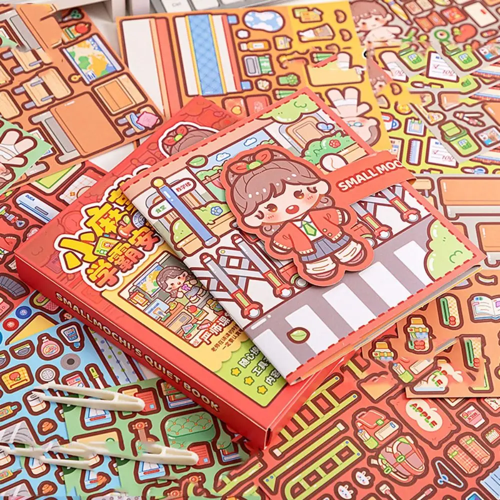 หนังสือกิจกรรม หนังสือทำมือ หนังสือเงียบ หนังสือสติกเกอร์ กระดาษเทลาโด หนังสือกิจกรรม อนิเมะ คาวาอิ DIY ฉากประกอบ วัสดุสติกเกอร์ สำหรับเด็กเล็ก