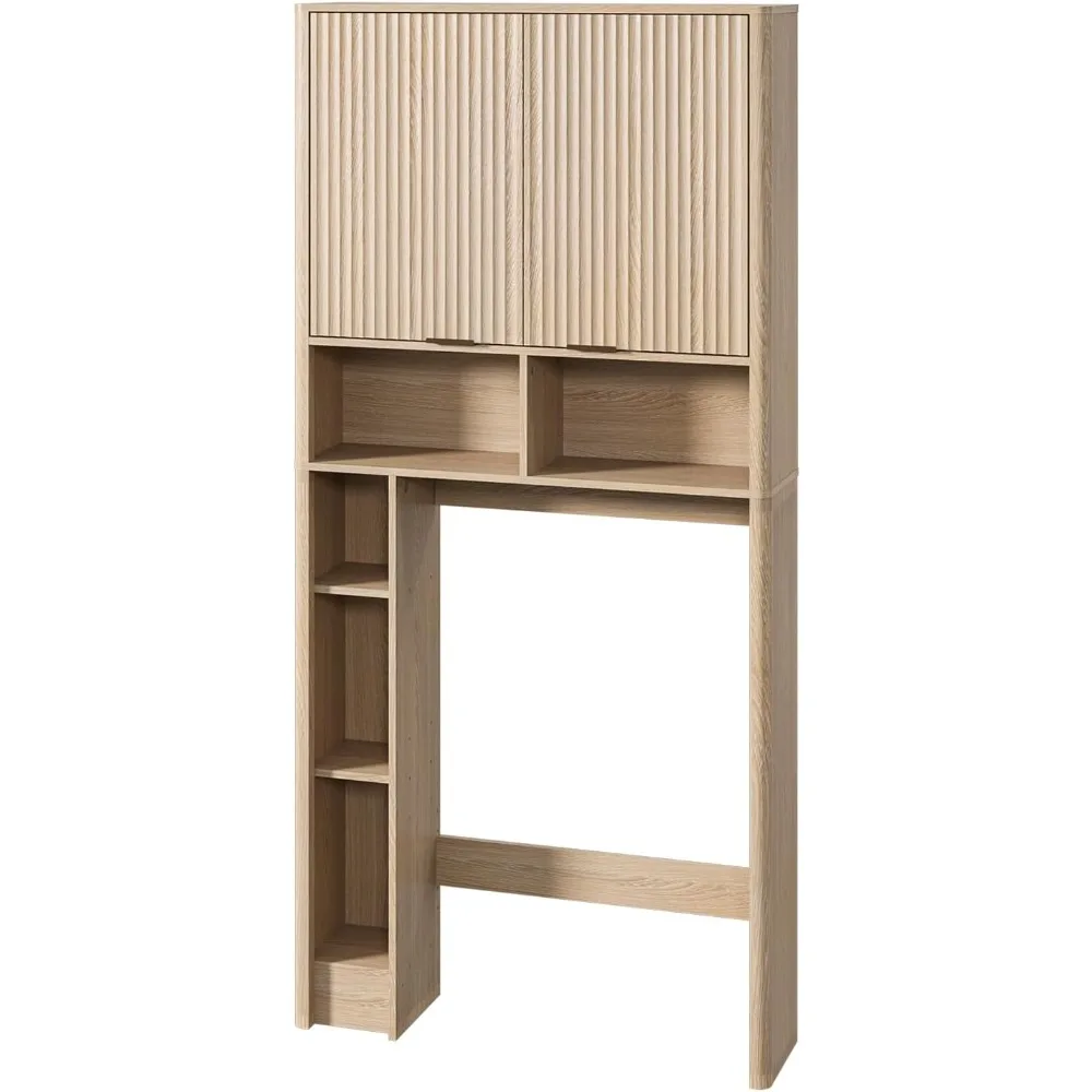 

Over the Toilet Storage Cabinet, Toilet Storage with Adjustable Shelf and Bottom Bar, Over Toilet Bathroom Organizer with Wave P