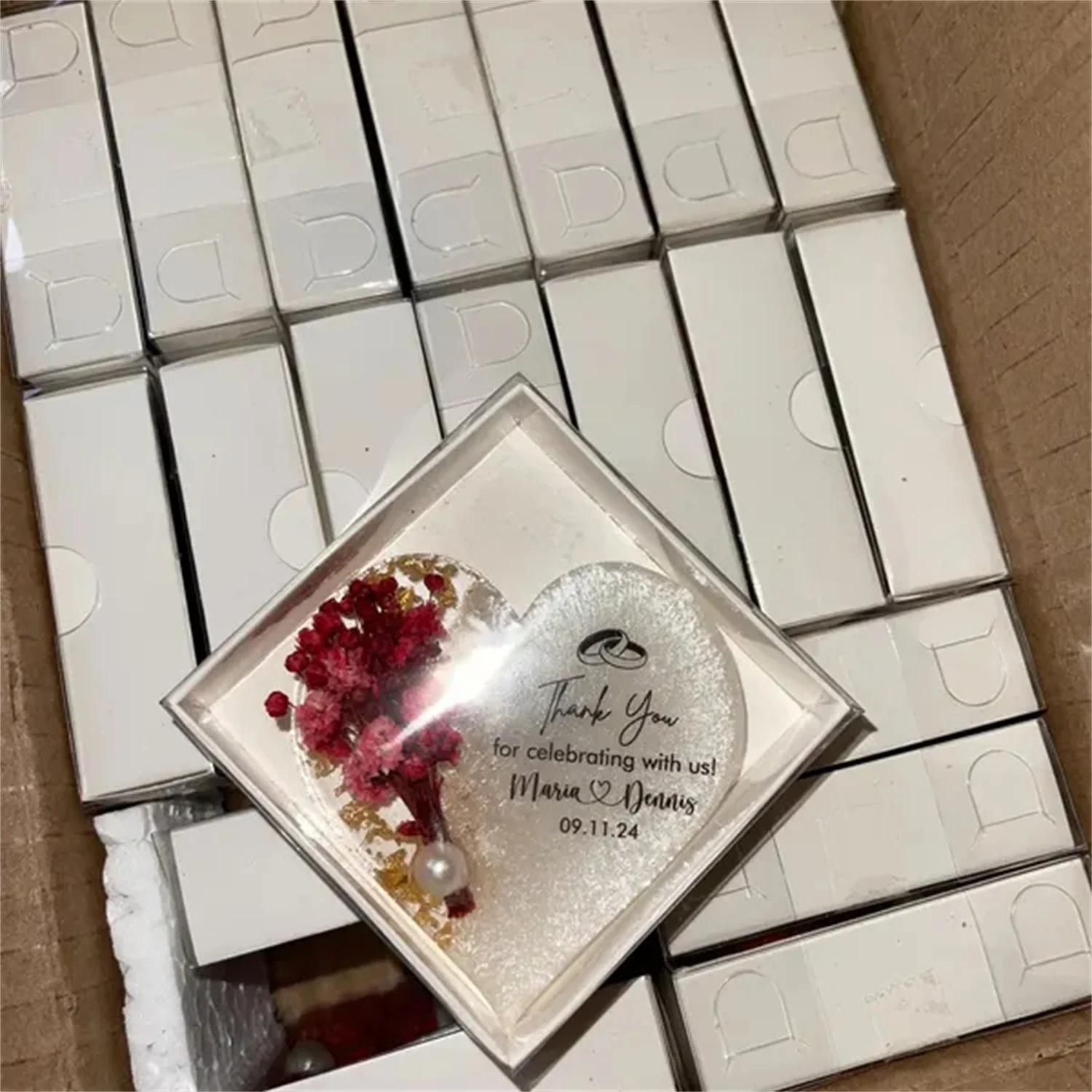 Personalized Magnet Favor for Guest, Epoxy Magnet With Box, Wedding Favor for Guest, Magnet With Dry Flower, Islamic Gift, Brida view 4