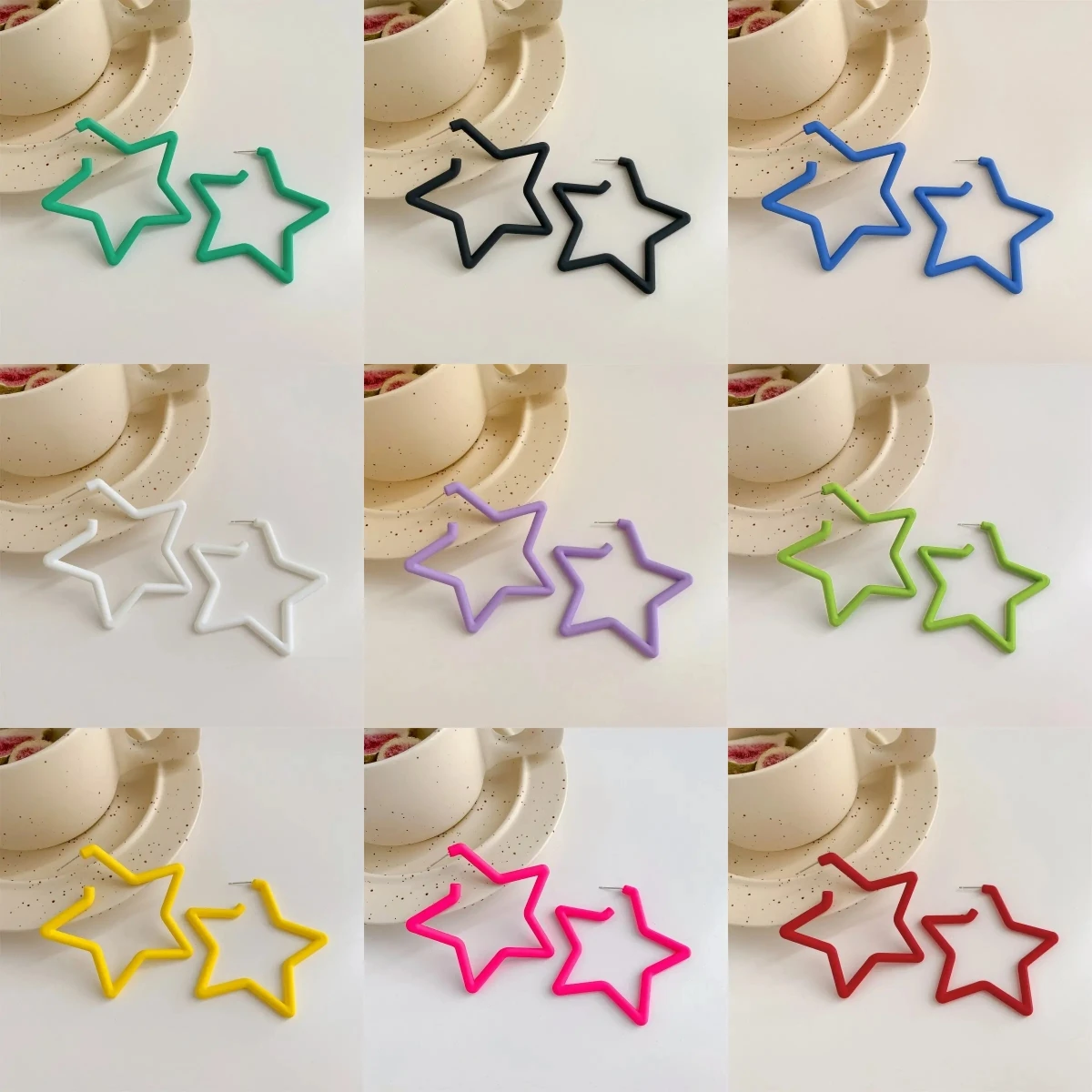 Fashionable High-End Colorful Star Earrings Women's Simple Elegance Personality Vine Acid Ear Jewelry Accessories