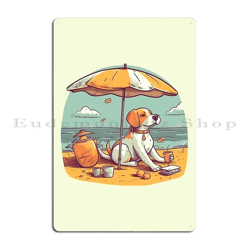 Cute Dog Chilling At The Beach Metal Signs Printing Rusty Club Cinema Funny Tin Sign Poster