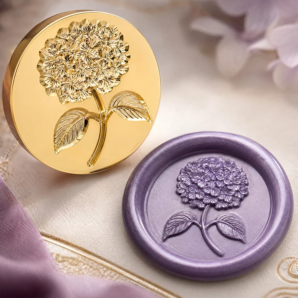 3D Embossed Relief Hydrangea Flowers Wax Seal Stamp Floral Botanical Theme Vintage Brass Stamp for Wedding Invitation,DIY