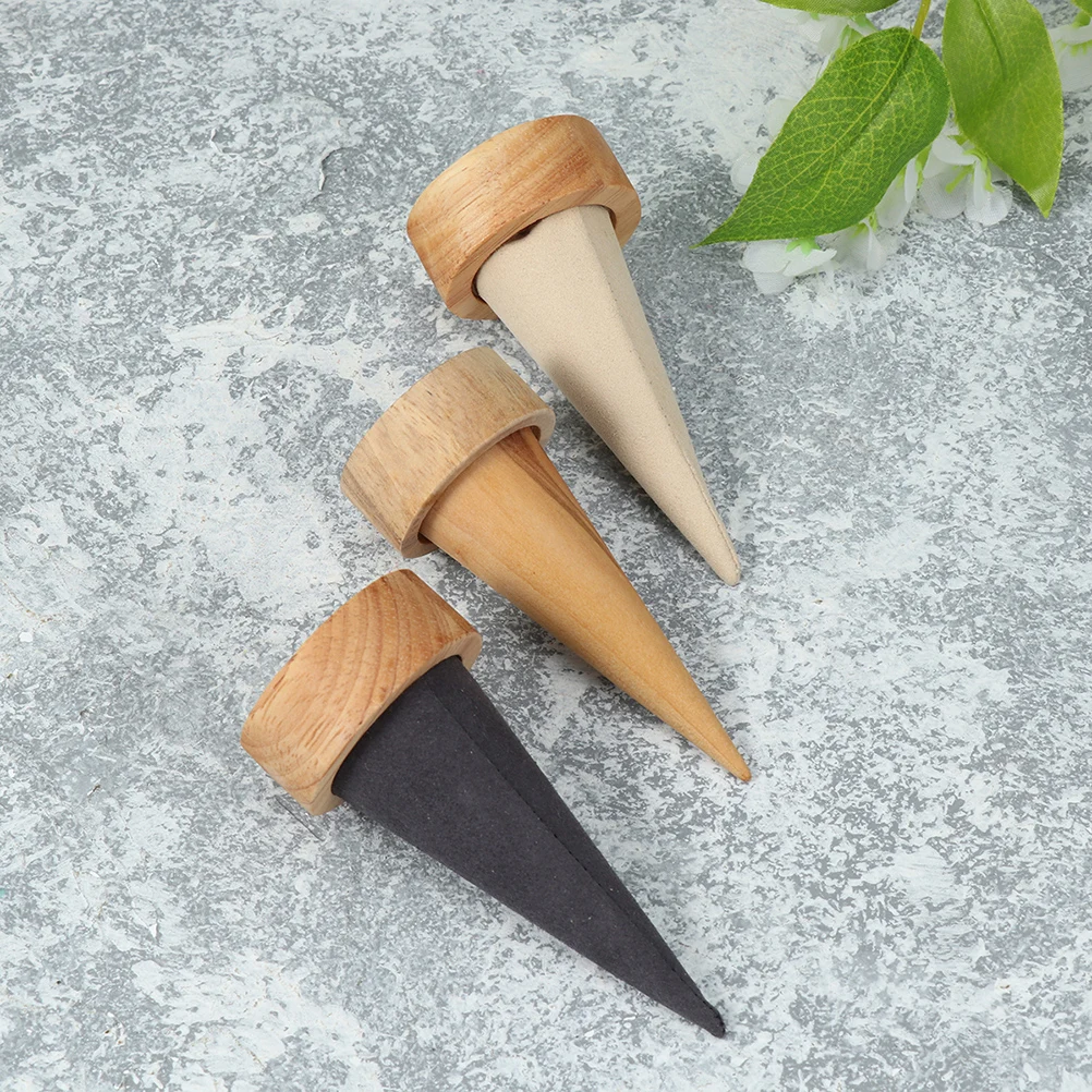 

Cone Ring Holder Wooden Jewelry Display Organizer Compact Storage Stand for Dresser Table Showcase Decoration Gift Beige