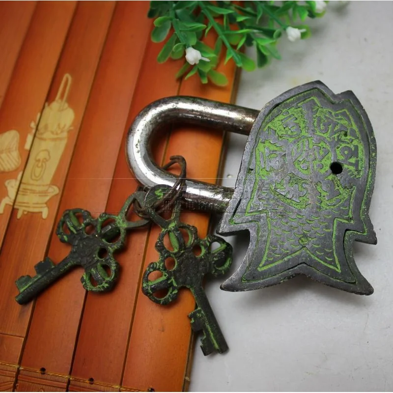 Antique Miscellaneous Bronze Wholesale Crafts Vintage Copper Lock Lock Artware Lock Carving Small Fish Door Lock Distressed