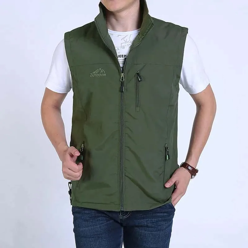 Colete dos homens casaco de verão tático fino casual gilet outwear multi bolso pesca viagem colete jaqueta masculino novo chalecos