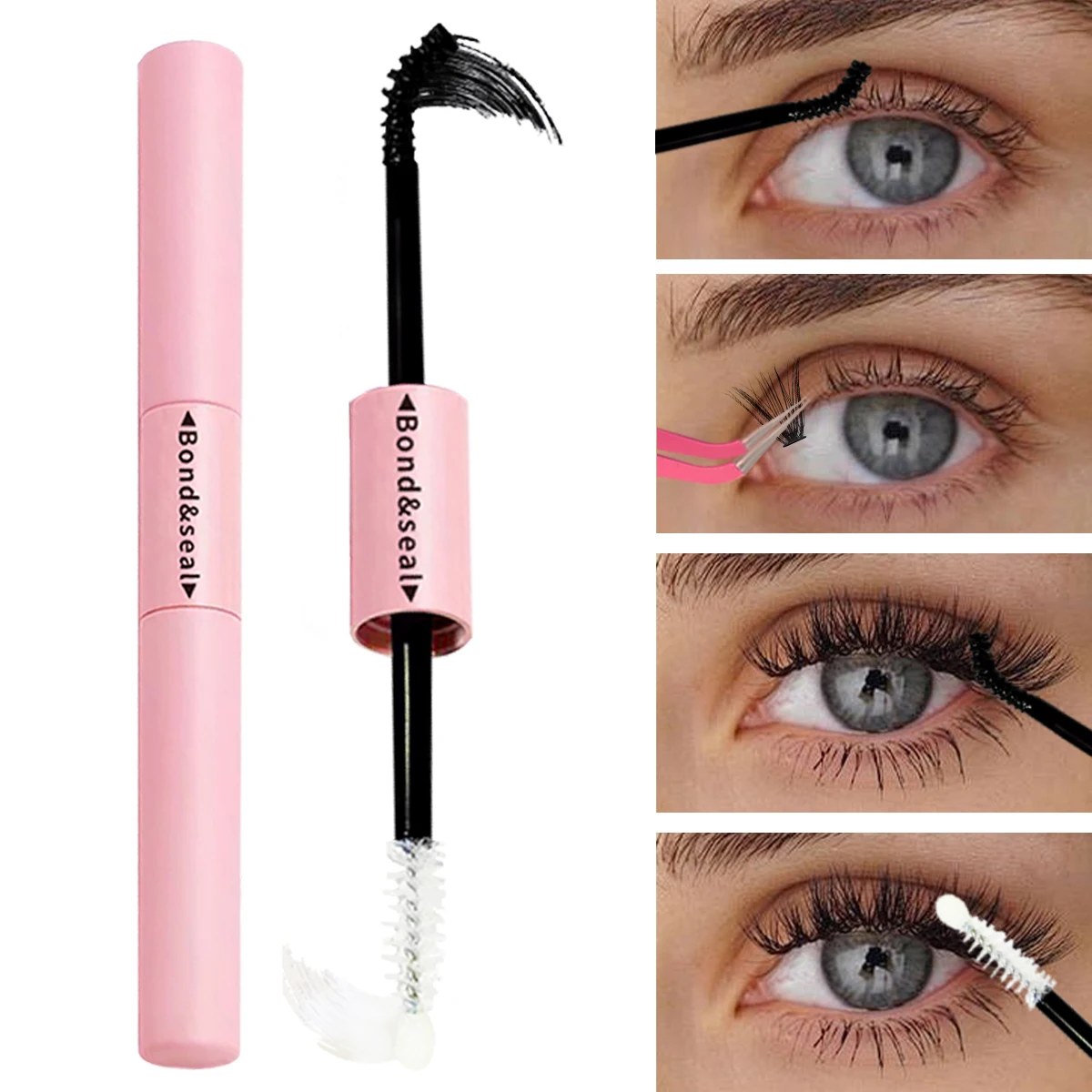 Wasserdichtes Wimpernverlängerungsset mit Pinsel und Pinzette, schwarzer, schnell trocknender Kleber, 72-Stunden-Halt, komfortables Applikatorwerkzeug