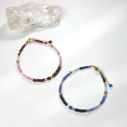 Lii Ji Natural Sapphire /Ruby With Crystal American 14K Gold Filled Bracelet 16+2cm Handmade Fashion Jewelry For Party