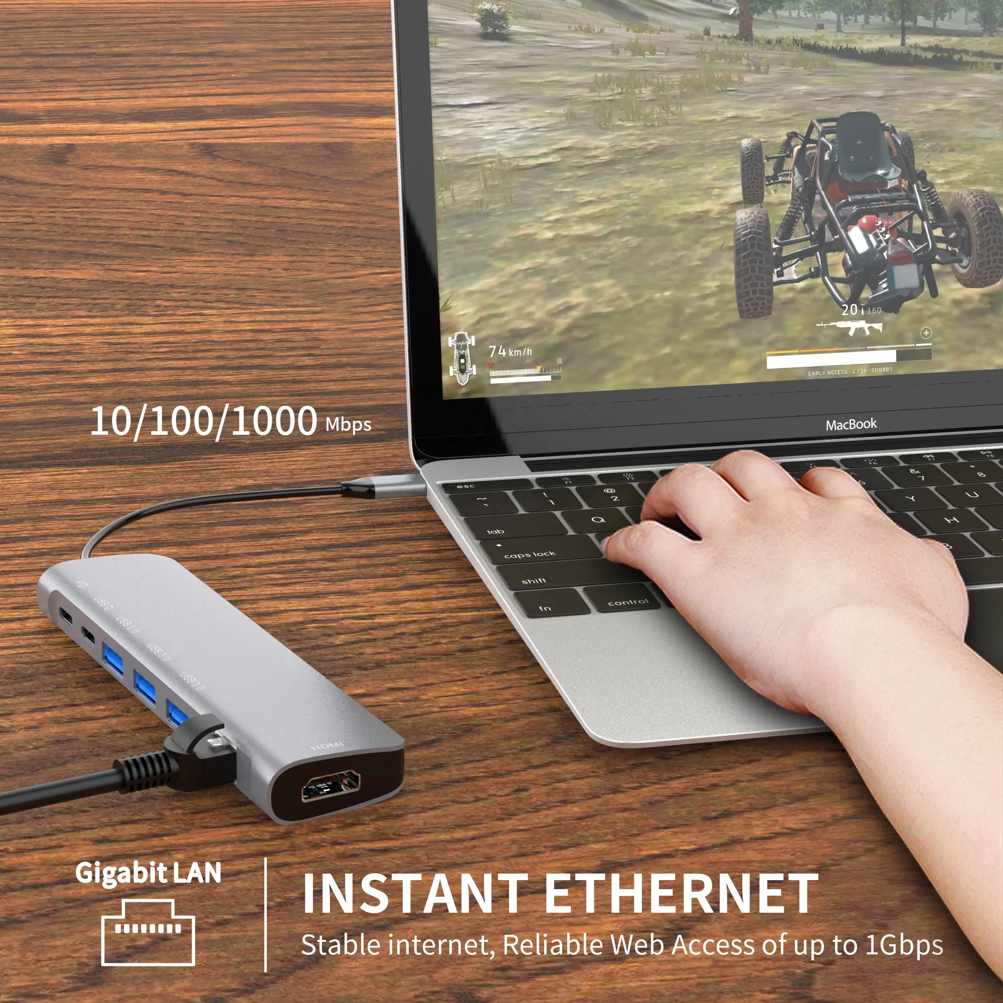 HD 4K30Hz Video Output Power Delivery 100w Type-c Data 3 Usb 3.0 5Gbps 8 in 1 Multifunction Usb Type c Hub Docking Station