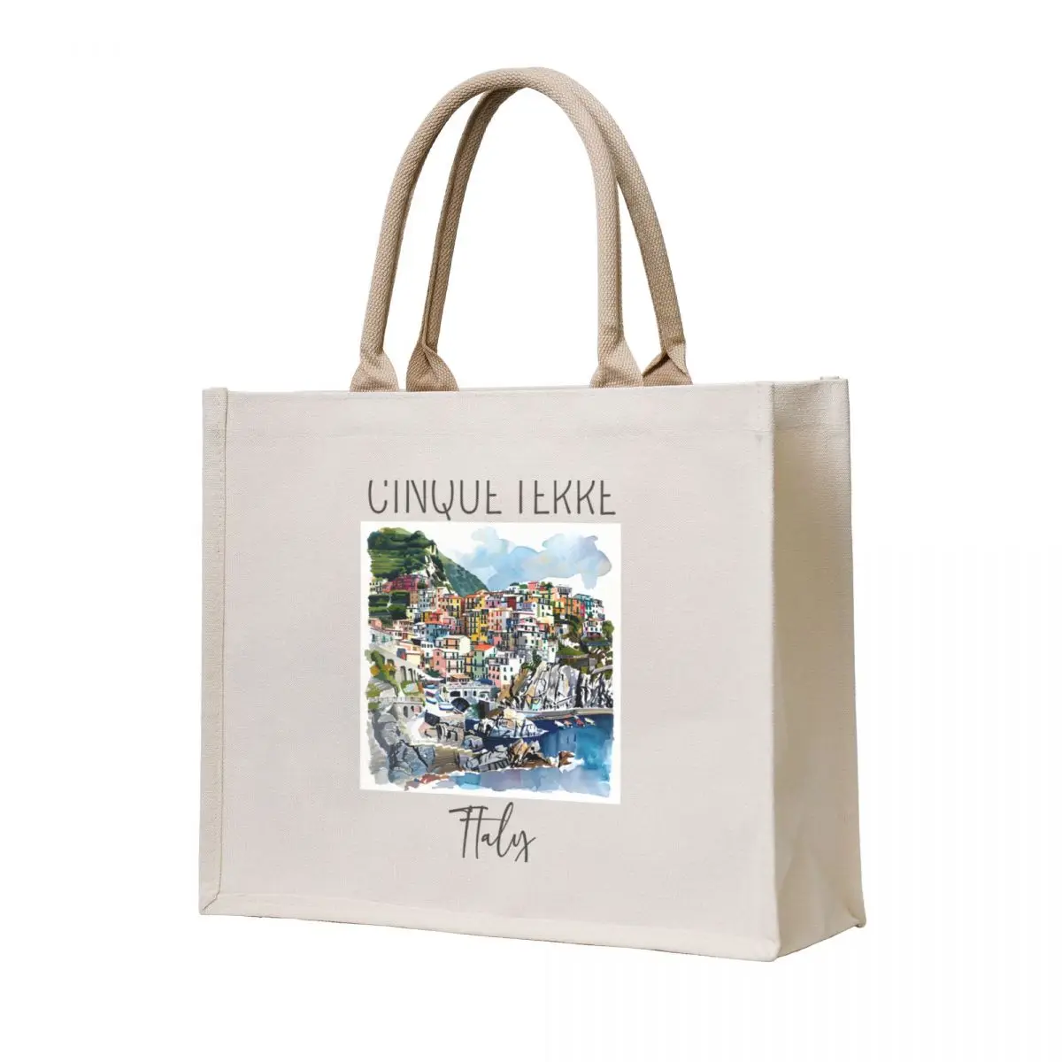 

Watercolor Design of Cinque Terre - Italy Tote Bag bag luxury women canvas shopping bag eco pack