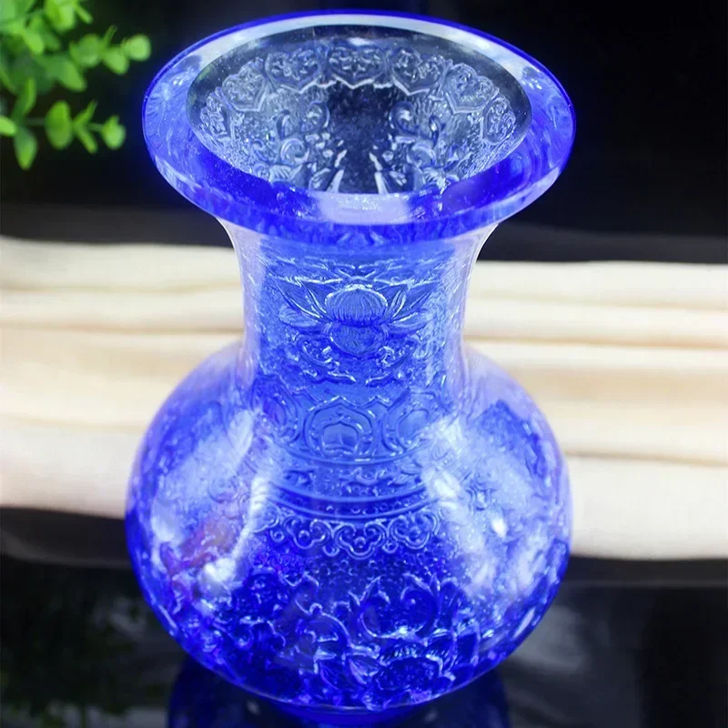 Ancient glazed Buddha bottle, home Buddhist hall decoration flower arrangement, inner engraving lotus glazed vase