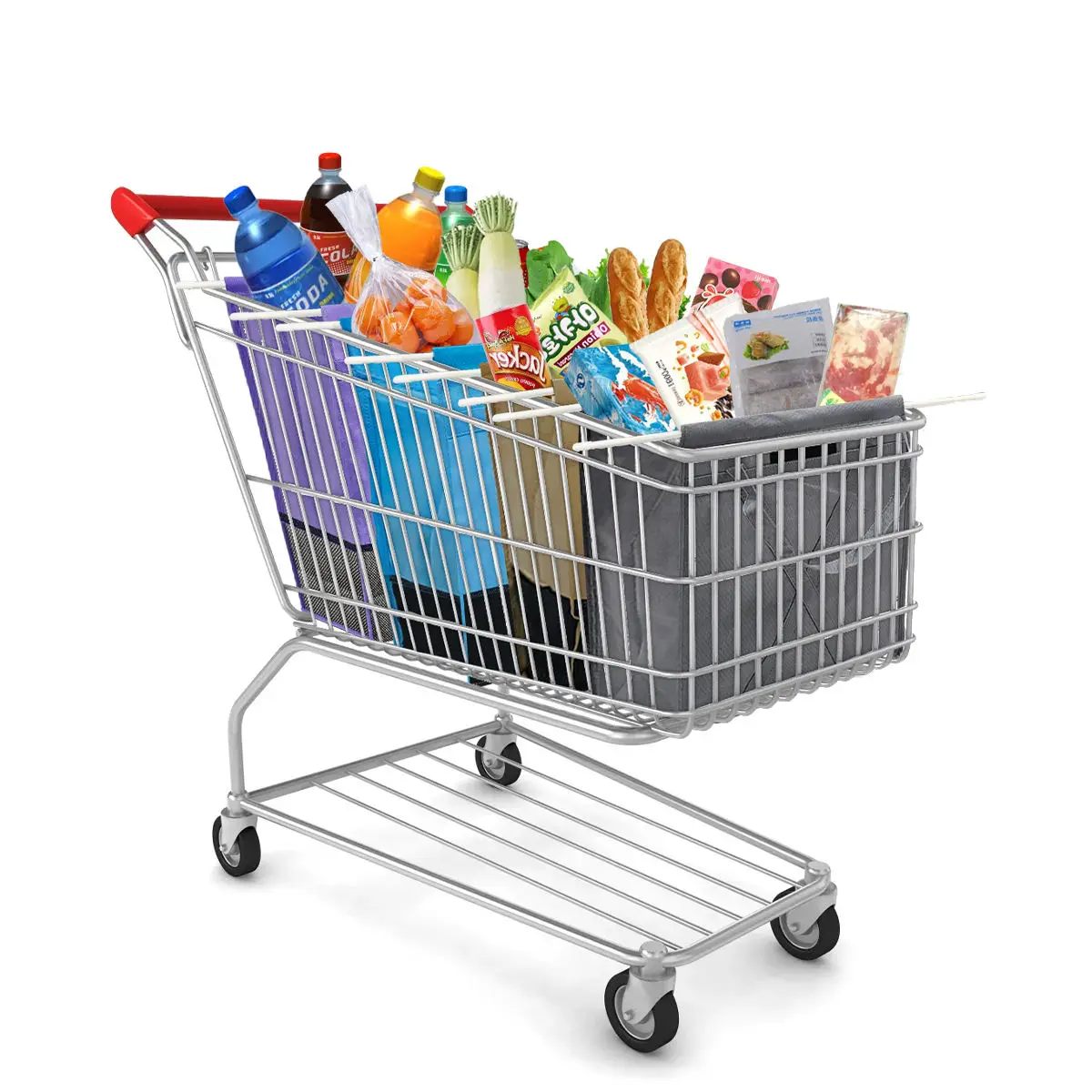 

Portable Non Woven Grocery Tote Reusable Grocery Shopping Cart Bags with COOLER Bag & Egg Foldable Trolley Bag
