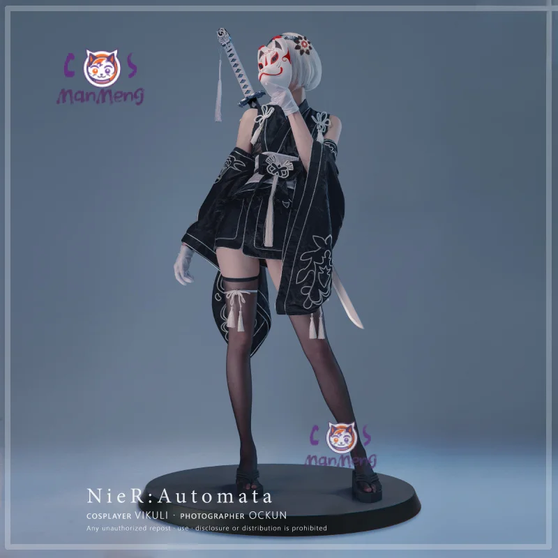 Tipo B YoRHa No. 2 Game Nier: disfraz de Cosplay de Automata, nuevo vestido kimono sexy negro, conjunto de peluca con accesorios para hombres y mujeres, uniformes de moda