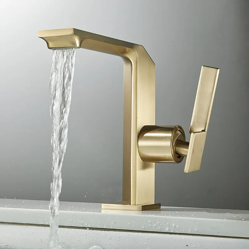 

New Basin Faucet Solid Brass Brush Gold Bathroom Cold And Hot Water Mixer Sink Tap Single Handle Deck Mounted Tap