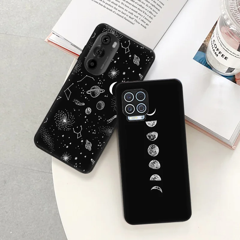 Matte Phone Cases for Motorola Moto G31 G50 G30 G51 G60 G71 G22 G32 G52 G72 G53 G73 G9 Starry Flower Astronaut Black Soft Cover image 2