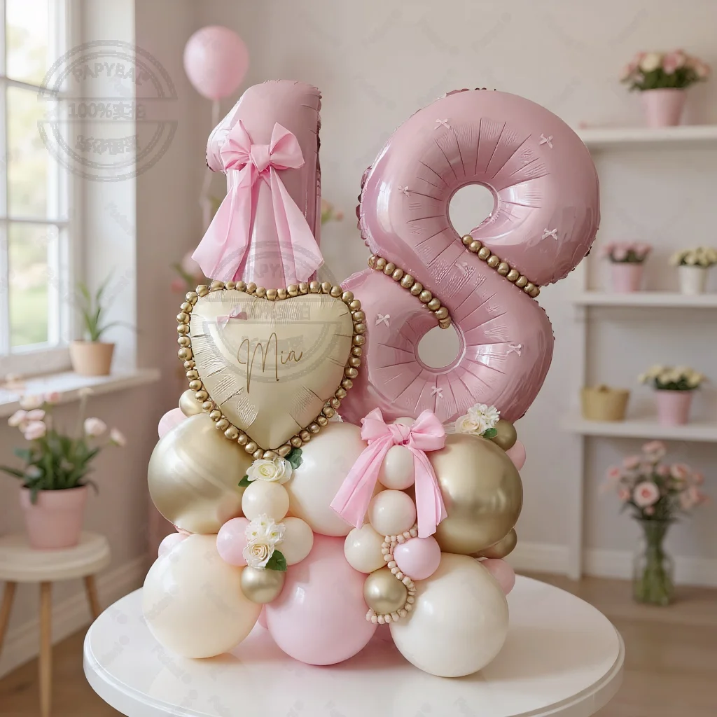 55-teiliges Rosa Zahlen-Geburtstagsballon-Set Herzförmige Ballons Partydekoration Geburtstagsüberraschung Geschenk Fotorequisiten
