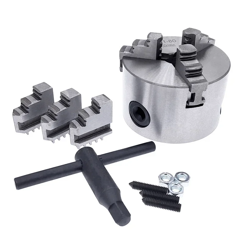 1Set K11-80 3-Jaw Self-Centering Lathe Chuck Manual Metal Turning Chuck with Jaws Lathe Machine Tools Accessories