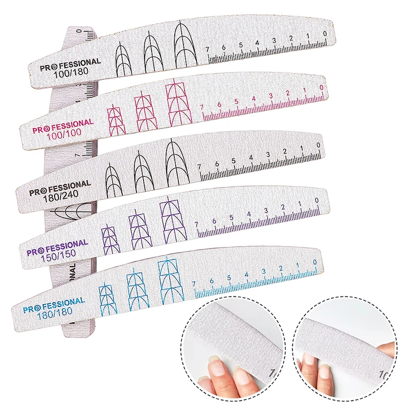 

1pcs Nail File Wooden Half Moon Wear Resist Professional Sandpaper Double With Scale Nail Files Polishing Tools