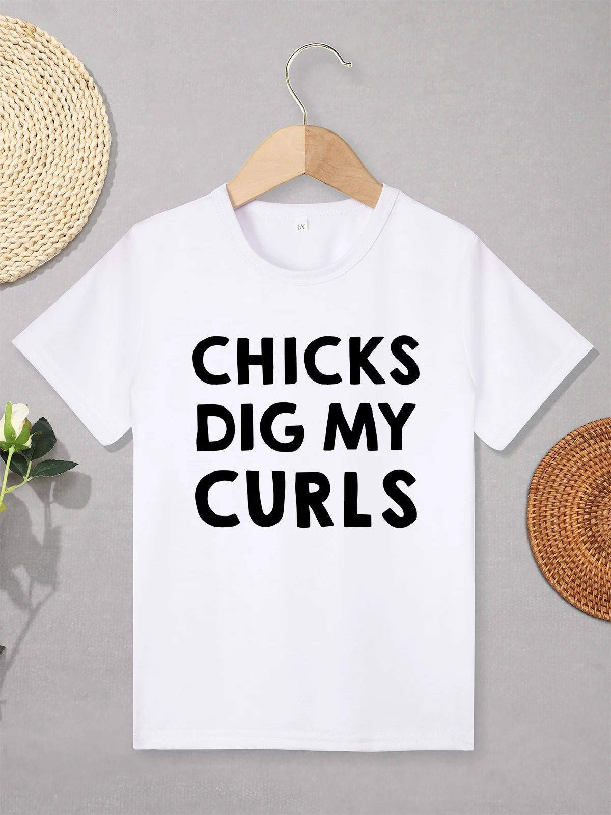 

CHICKS DIG MY CURLS Boys T-Shirt Breathable Comfortable Crew Neck Toddlers Tees Tops Summer Children's Clothing Fast Delivery