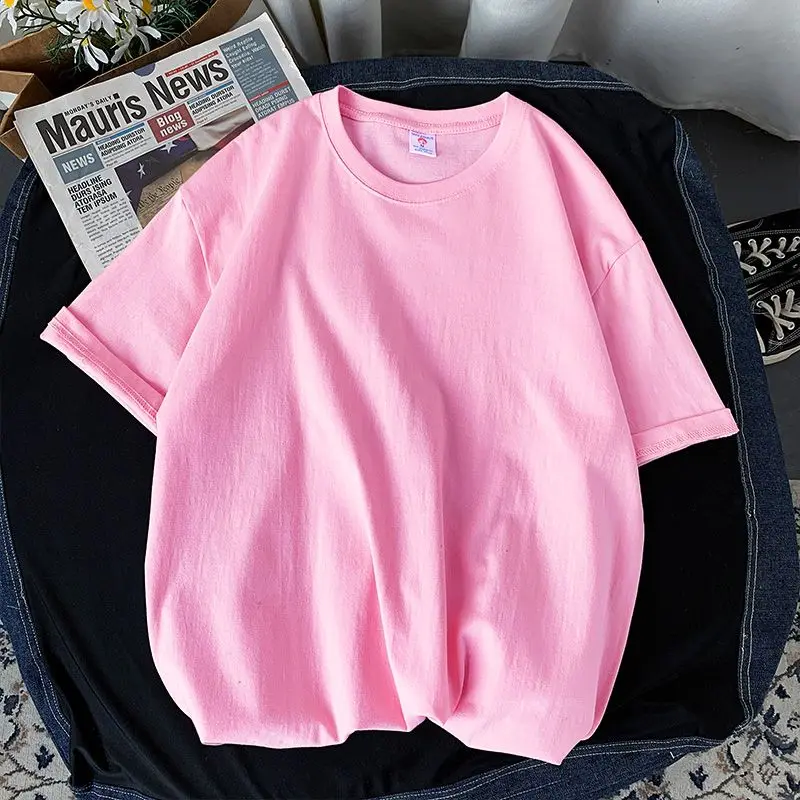 100% Baumwolle Kurzarm-T-Shirt für Männer und Frauen, Sommermode, einfarbig, schlicht, O-Ausschnitt, lockere, lässige Basic-Shortsleeve-Bluse. – Detail 13