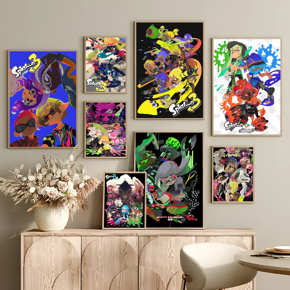 Video Game S-Splatoon 3 Anime Posters Sticky Waterproof Paper Sticker Coffee House Bar Kawaii Room Decor